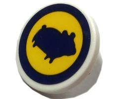 Road Sign 2 x 2 Round with Clip with Dark Blue Pig Silhouette in Circle on Yellow Background Pattern (Sticker) - Set 41348