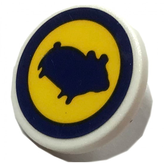 Road Sign 2 x 2 Round with Clip with Dark Blue Pig Silhouette in Circle on Yellow Background Pattern (Sticker) - Set 41348