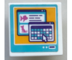 Road Sign 2 x 2 Square with Open O Clip with 2 Windows with Fish, Dog, Calendar and Mouse Cursor on Computer Screen Pattern (Sticker) - Set 41345