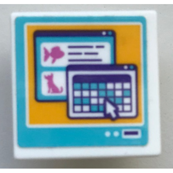 Road Sign 2 x 2 Square with Open O Clip with 2 Windows with Fish, Dog, Calendar and Mouse Cursor on Computer Screen Pattern (Sticker) - Set 41345