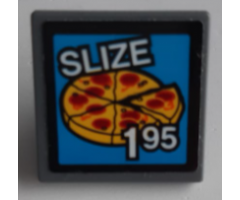 Road Sign 2 x 2 Square with Open O Clip with Pizza 'SLIZE' and '195' Pattern (Sticker) - Set 60200
