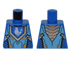 Torso Nexo Knights Armor with Orange and Gold Circuitry and Blue Emblem with White Chicken Pattern