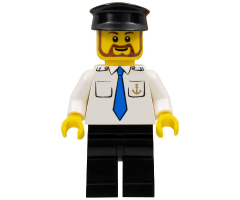 Boat Captain with Blue Tie and Anchor on Pocket, Black Hat, Brown Beard Rounded