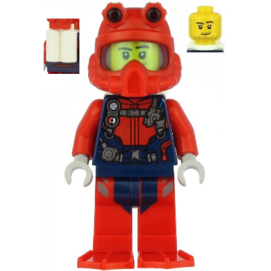 Scuba Diver - Male, Smirk, Red Helmet, White Air Tanks, Red Flippers