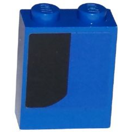 Brick 1 x 2 x 2 with Inside Stud Holder with Curved Thick Black Stripe on Blue Background Pattern Model Left Side (Sticker) - Set 75875