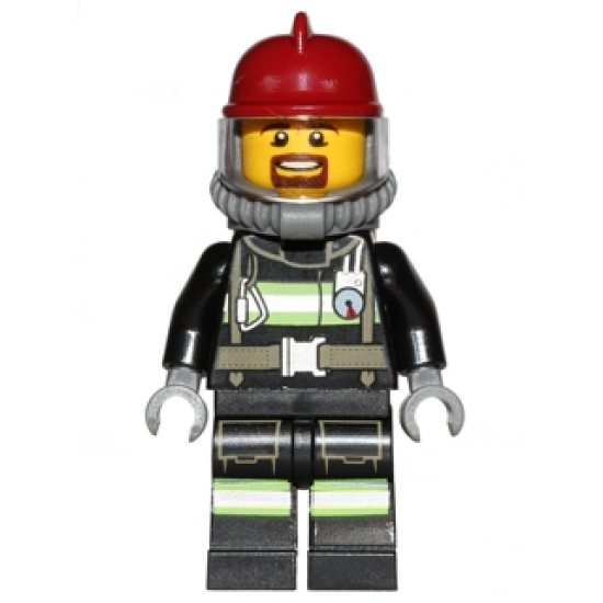 Fire - Reflective Stripes with Utility Belt, Dark Red Fire Helmet, Breathing Neck Gear with Air Tanks, Trans Clear Visor, Goatee