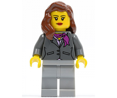 Dark Bluish Gray Jacket with Magenta Scarf, Light Bluish Gray Legs, Reddish Brown Female Hair over Shoulder, Red Lips