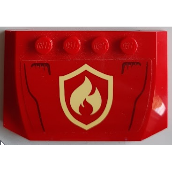 Wedge 4 x 6 x 2/3 Triple Curved with Bright Light Yellow and Red Fire Logo Badge Pattern (Sticker) - Set 60215