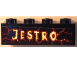 Brick 1 x 4 with 'JESTRO' and Dark Red Lava Cracks Pattern (Sticker) - Set 70323