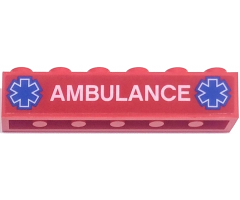 Brick 1 x 6 with White 'AMBULANCE' and 2 Blue EMT Star of Life Pattern (Sticker) - Set 60204