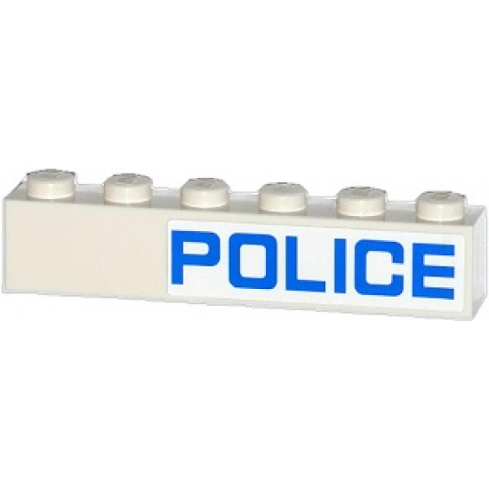 Brick 1 x 6 with Blue 'POLICE' Pattern Model Right Side (Sticker) - Sets 60045 / 60046