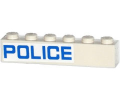 Brick 1 x 6 with Blue 'POLICE' Pattern Model Left Side (Sticker) - Sets 60045 / 60046
