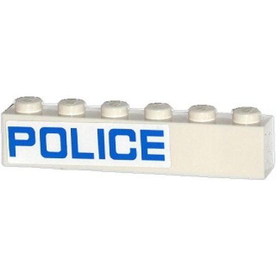 Brick 1 x 6 with Blue 'POLICE' Pattern Model Left Side (Sticker) - Sets 60045 / 60046
