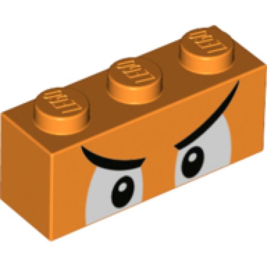 Brick 1 x 3 with Angry White Eyes and Black Eyebrows Pattern (Boom Boom)