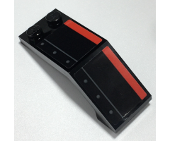 Windscreen 5 x 2 x 1 2/3 with Red Stripe, Dark Bluish Gray Line and Rivets Pattern Model Left Side (Stickers) - Set 70917