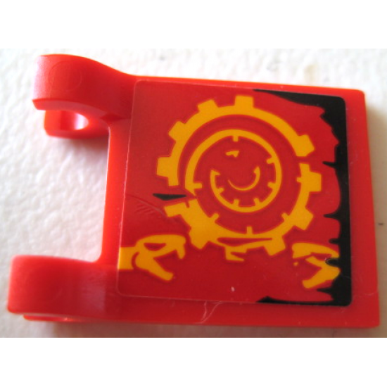 Flag 2 x 2 Square with Bright Light Orange Spiral Cog, Snake Heads and Black Tattered Edge Pattern Model Left Side (Sticker) - Set 70624
