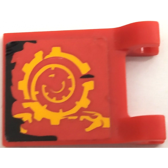 Flag 2 x 2 Square with Bright Light Orange Spiral Cog, Snake Heads and Black Tattered Edge Pattern Model Right Side (Sticker) - Set 70624