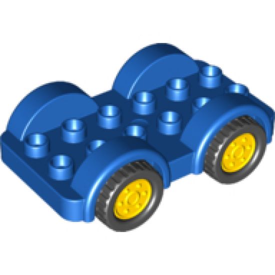 Duplo, Vehicle Car Base 2 x 6 with Four Black Tires and Yellow Wheels on Fixed Axles