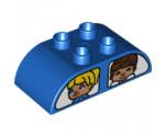 Duplo, Brick 2 x 4 Curved Top with Double Window with Duplo Girl and Boy / Boy and Dog Pattern