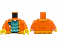 Torso Jacket with Bright Light Orange Trim over Dark Turquoise Shirt with White Stripes Pattern / Orange Arms / Yellow Hands