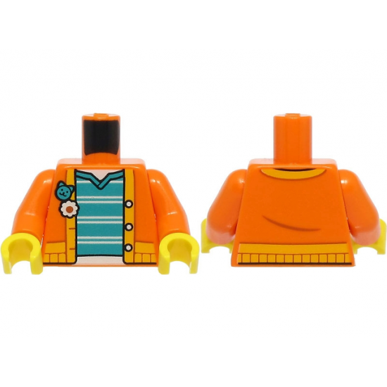 Torso Jacket with Bright Light Orange Trim over Dark Turquoise Shirt with White Stripes Pattern / Orange Arms / Yellow Hands