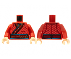 Torso Cheongsam, Flowered Hems, Dark Pink Scale Pattern / Red Arms / Light Nougat Hands