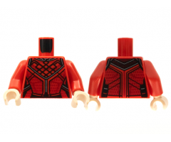 Torso Tang, Ornate with Black Ribbing, Dark Red Trim Pattern / Red Arms / Light Nougat Hands