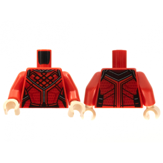 Torso Tang, Ornate with Black Ribbing, Dark Red Trim Pattern / Red Arms / Light Nougat Hands