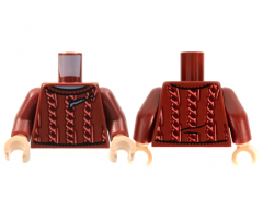 Torso Sweater, Dark Bluish Gray Neck and Rip, Coral Cardigan Bands Pattern / Dark Red Arms / Light Nougat Hands