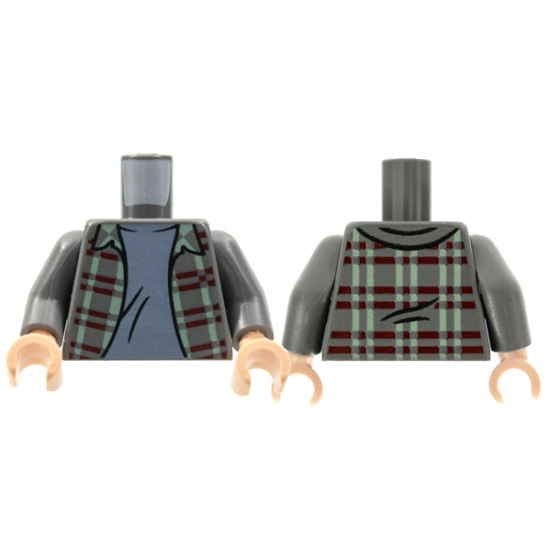 Torso Flannel Shirt over Sand Blue T-Shirt Pattern / Dark Bluish Gray Arms / Light Nougat Hands