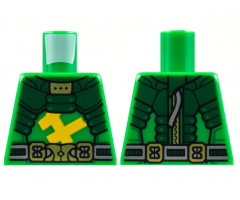 Torso Dark Green Armor, Gold Buckle, Bright Light Orange Bars Pattern