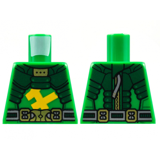 Torso Dark Green Armor, Gold Buckle, Bright Light Orange Bars Pattern