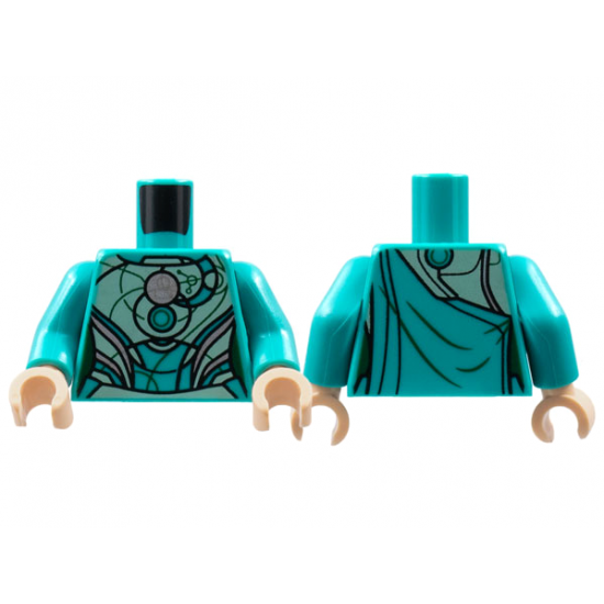 Torso Female Armor, Lime Breastplate, Silver Circle and Trim Pattern / Dark Turquoise Arms / Light Nougat Hands