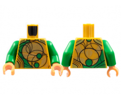 Torso Armor, Green and Gold Circles, Black Curves Pattern / Green Arms / Nougat Hands