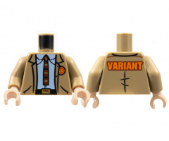 Torso Jacket, TVA Badge and Buckle, Light Bluish Gray Shirt, Reddish Brown Tie, Orange 'VARIANT' on Back Pattern / Dark Tan Arms / Light Nougat Hands
