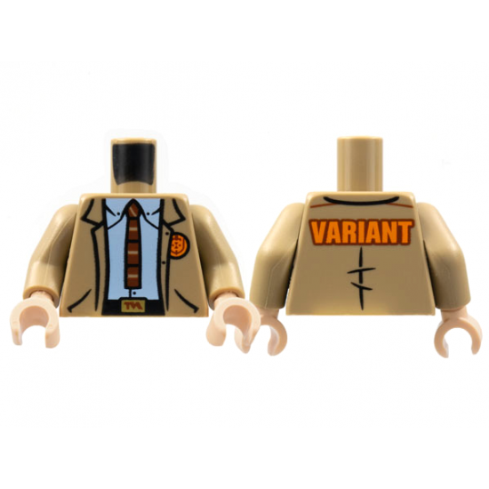 Torso Jacket, TVA Badge and Buckle, Light Bluish Gray Shirt, Reddish Brown Tie, Orange 'VARIANT' on Back Pattern / Dark Tan Arms / Light Nougat Hands