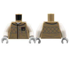 Torso Vest, Dark Bluish Gray Check Lines and Kangaroo Pocket, Silver Name Rank Badge Pattern / White Arms / Light Bluish Gray Hands