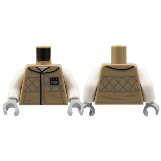 Torso Vest, Dark Bluish Gray Check Lines and Kangaroo Pocket, Silver Name Rank Badge Pattern / White Arms / Light Bluish Gray Hands