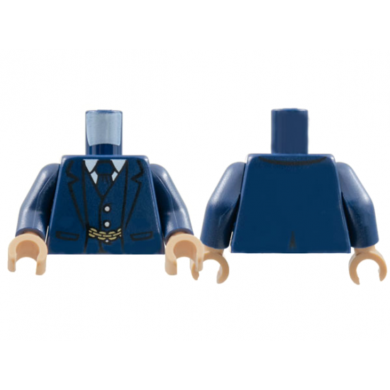 Torso Suit Jacket Unbuttoned, Vest, Tie and Gold Chain Pattern / Dark Blue Arms / Light Nougat Hands
