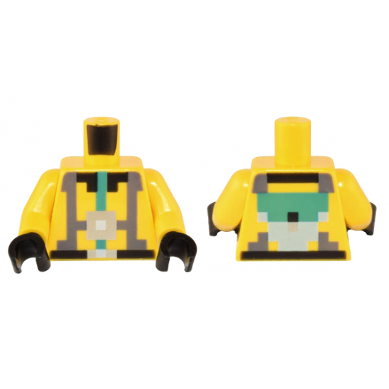 Torso Pixelated Dark Bluish Gray and Dark Turquoise Harness, Black Belt and Collar, Silver Buckle Pattern / Yellow Arms / Black Hands