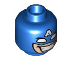 Minifigure, Head Male Mask with Eye Holes White and Letter A on Forehead, Grin with Teeth Pattern (Captain America) - Hollow Stud