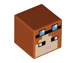 Minifigure, Head, Modified Cube with Pixelated Light Nougat Face, Black Headband and Eyes, Medium Blue Goggles, and Bright Pink Mouth Pattern (Minecraft Blacksmith)