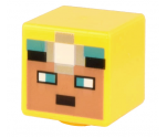 Minifigure, Head, Modified Cube with Pixelated Medium Nougat Face, Dark Turquoise Eyes, Silver Headlamp Pattern (Minecraft Cave Explorer)