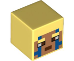 Minifigure, Head, Modified Cube with Pixelated Nougat Face, Blue Stripes, and Reddish Brown Eyes and Mouth Pattern (Minecraft Explorer)