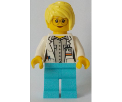 White Shirt over Light Bluish Gray Shirt, Name Tag, Medium Azure Legs, Bright Light Yellow Female Hair, Glasses