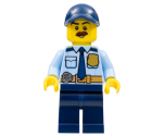 Police - City Shirt with Dark Blue Tie and Gold Badge, Dark Tan Belt with Radio, Dark Blue Legs, Dark Blue Cap with Hole, Brown Bushy Moustache