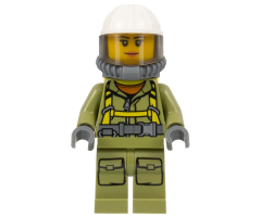 Volcano Explorer - Female Worker, Suit with Harness, Construction Helmet, Breathing Neck Gear with Air Tanks, Trans-Black Visor