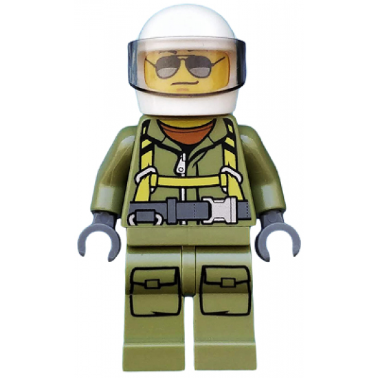Volcano Explorer - Male Worker, Suit with Harness, White Helmet, Trans-Black Visor, Sunglasses