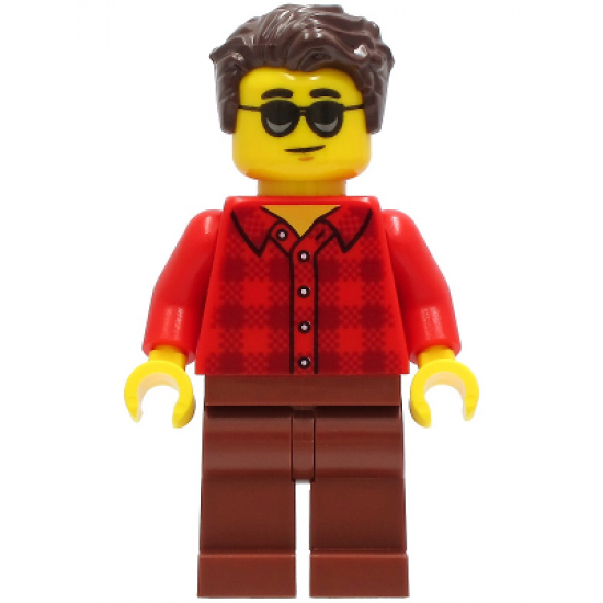 Man - Red Flannel Shirt, Reddish Brown Legs, Dark Brown Hair, Sunglasses