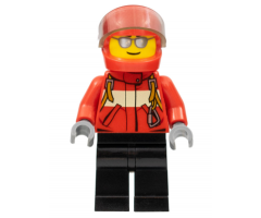 City Pilot Male, Red Fire Suit with Carabiner, Black Legs, Red Helmet, Silver Sunglasses